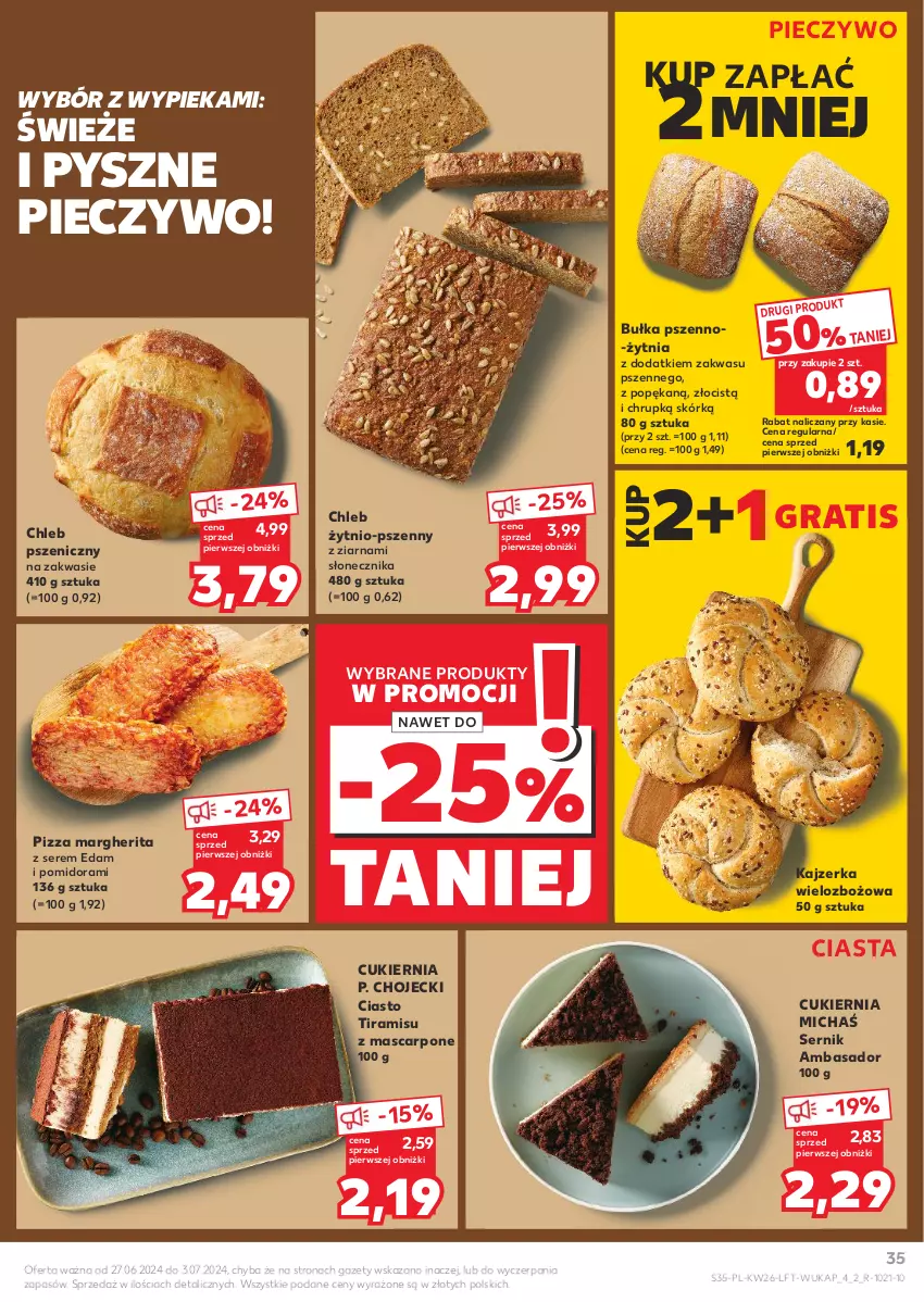 Gazetka promocyjna Kaufland - Gazetka tygodnia - ważna 27.06 do 03.07.2024 - strona 35 - produkty: Bułka, Chleb, Cukier, Edam, Gra, Kajzerka, Mascarpone, Piec, Pieczywo, Pizza, Pizza margherita, Ser