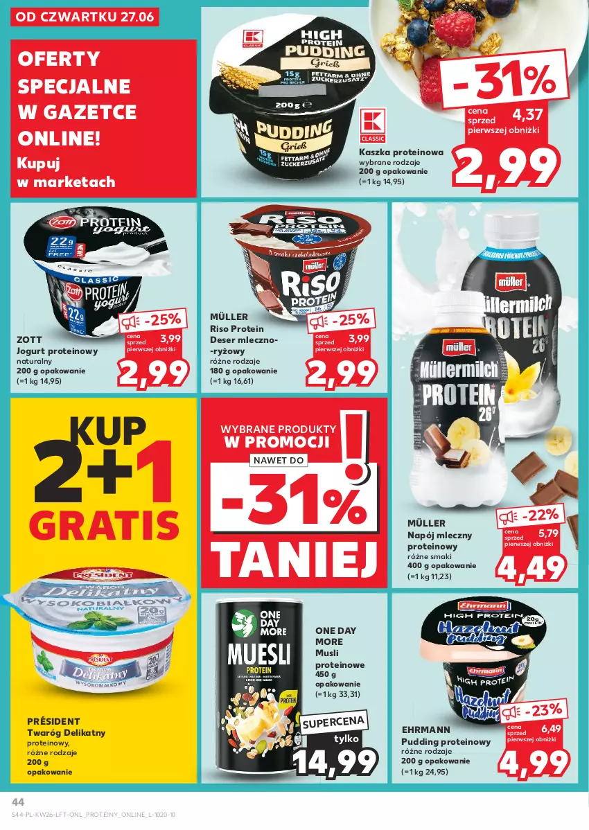 Gazetka promocyjna Kaufland - Gazetka tygodnia - ważna 27.06 do 03.07.2024 - strona 44 - produkty: Deser, Gra, Jogurt, Müller, Mus, Napój, Napój mleczny, Président, Pudding, Ryż, Ser, Twaróg, Twaróg delikatny, Zott