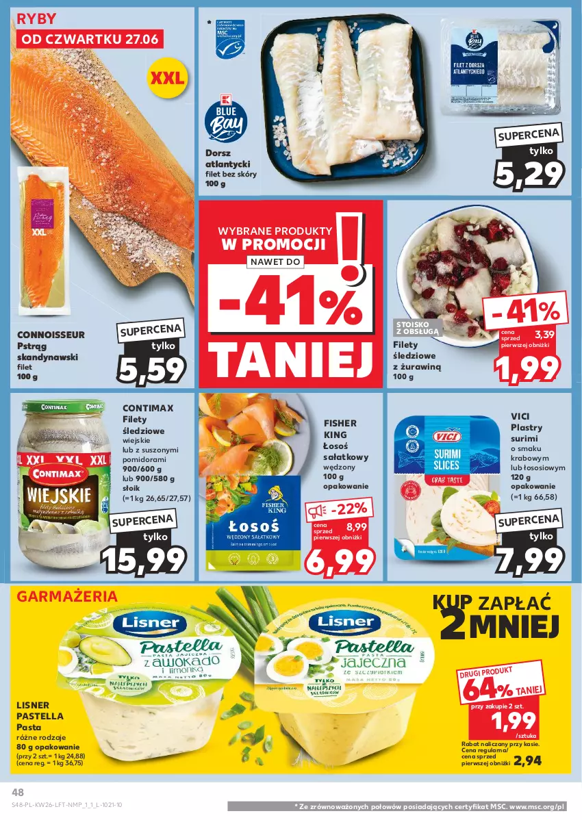 Gazetka promocyjna Kaufland - Gazetka tygodnia - ważna 27.06 do 03.07.2024 - strona 48 - produkty: Dorsz, Lisner, Pastella, Pstrąg, Sałat, Sos, Surimi