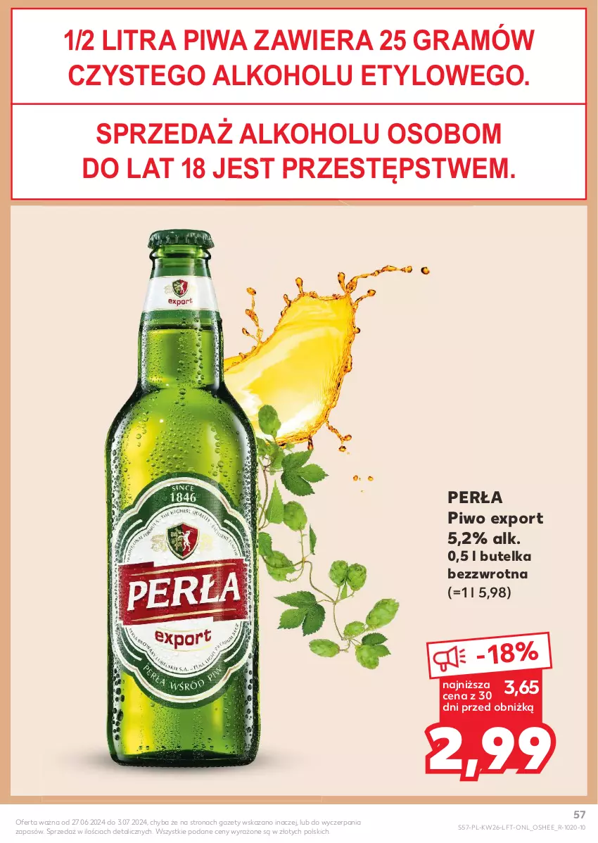 Gazetka promocyjna Kaufland - Gazetka tygodnia - ważna 27.06 do 03.07.2024 - strona 57 - produkty: Gra, Oshee, Perła, Piwa, Piwo, Por