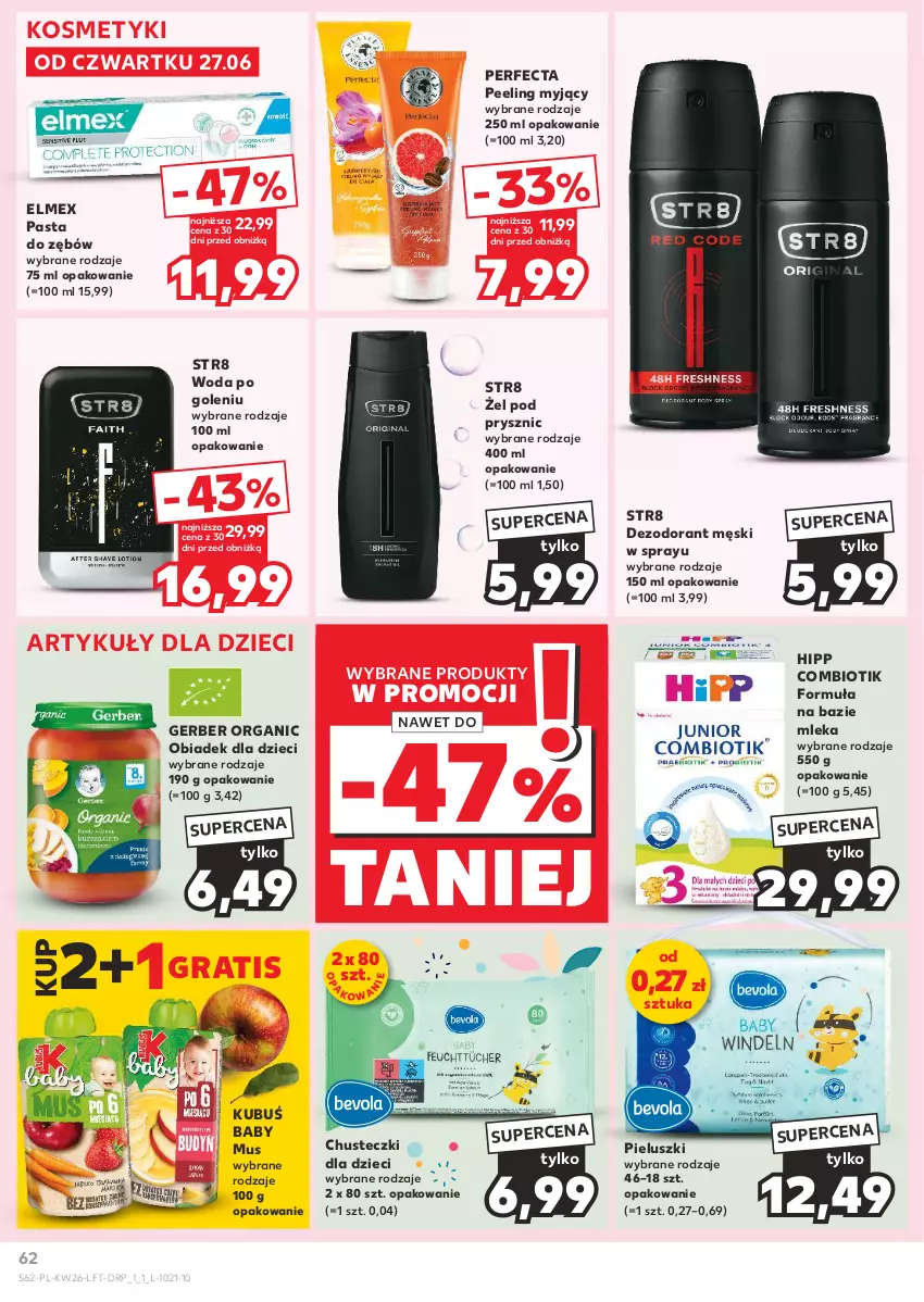 Gazetka promocyjna Kaufland - Gazetka tygodnia - ważna 27.06 do 03.07.2024 - strona 62 - produkty: Chusteczki, Dezodorant, Dzieci, Elmex, Gerber, Gra, HiPP, Kubuś, Mus, Pasta do zębów, Peeling, Perfecta, Str8, Woda, Woda po goleniu