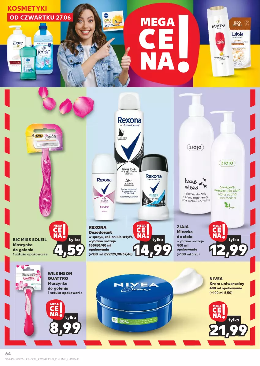 Gazetka promocyjna Kaufland - Gazetka tygodnia - ważna 27.06 do 03.07.2024 - strona 64 - produkty: BIC, Dezodorant, Krem uniwersalny, Maszynka, Maszynka do golenia, Mleczko, Mleczko do ciała, Nivea, Rexona, Szynka, Ziaja