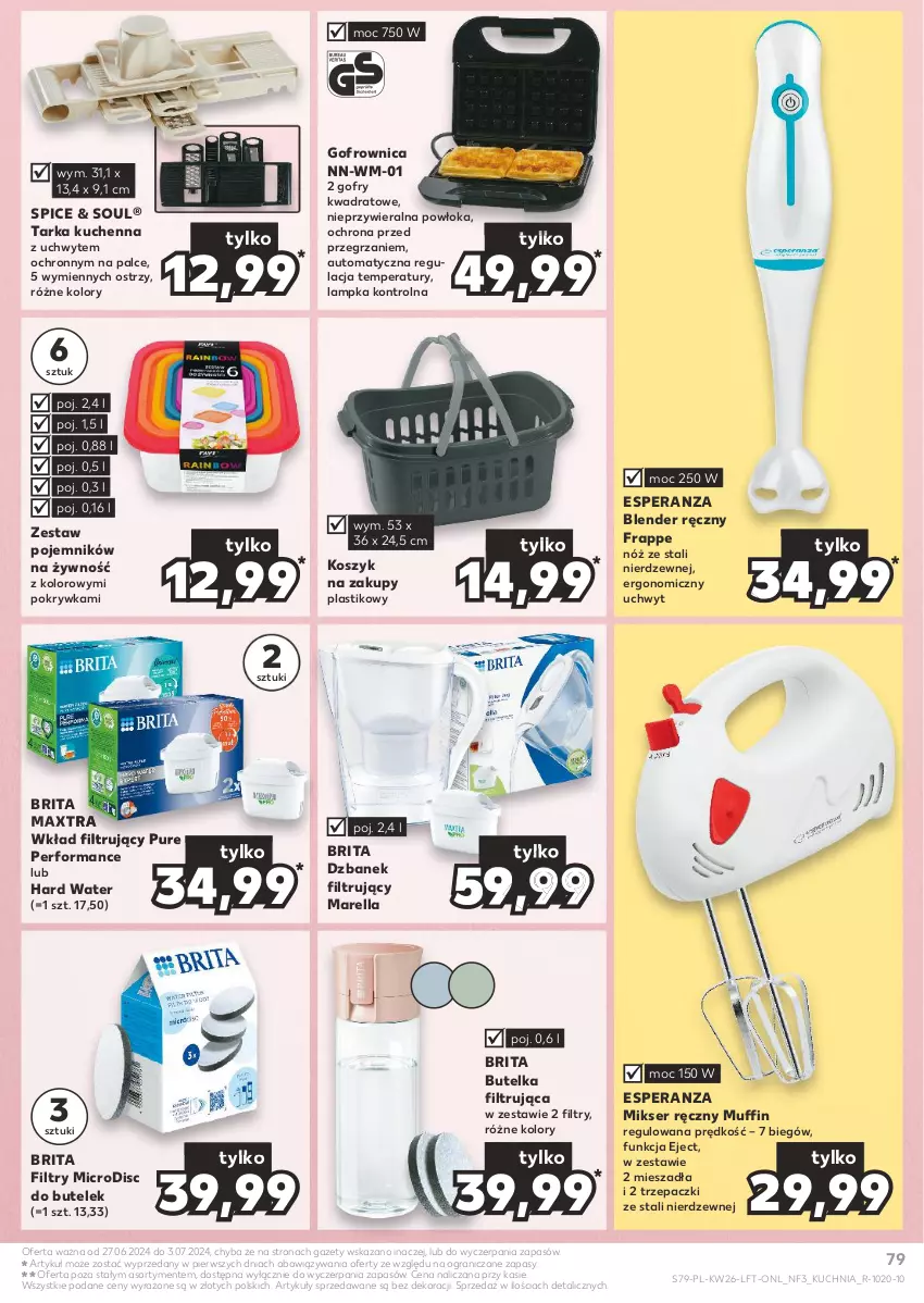 Gazetka promocyjna Kaufland - Gazetka tygodnia - ważna 27.06 do 03.07.2024 - strona 79 - produkty: Blender, Blender ręczny, Brit, Brita, Brita Maxtra, Dzbanek, Dzbanek filtrujący, Gofrownica, Gofry, Gra, Kosz, Kuchnia, Mikser, Mikser ręczny, Pojemnik, Pur, Ser, Tarka, Wkład filtrujący