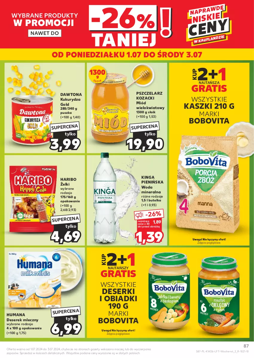 Gazetka promocyjna Kaufland - Gazetka tygodnia - ważna 27.06 do 03.07.2024 - strona 87 - produkty: BoboVita, Dawtona, Deser, Gra, Haribo, Humana, Kukurydza, Miód, Ser, Serek, Waga, Woda, Woda mineralna