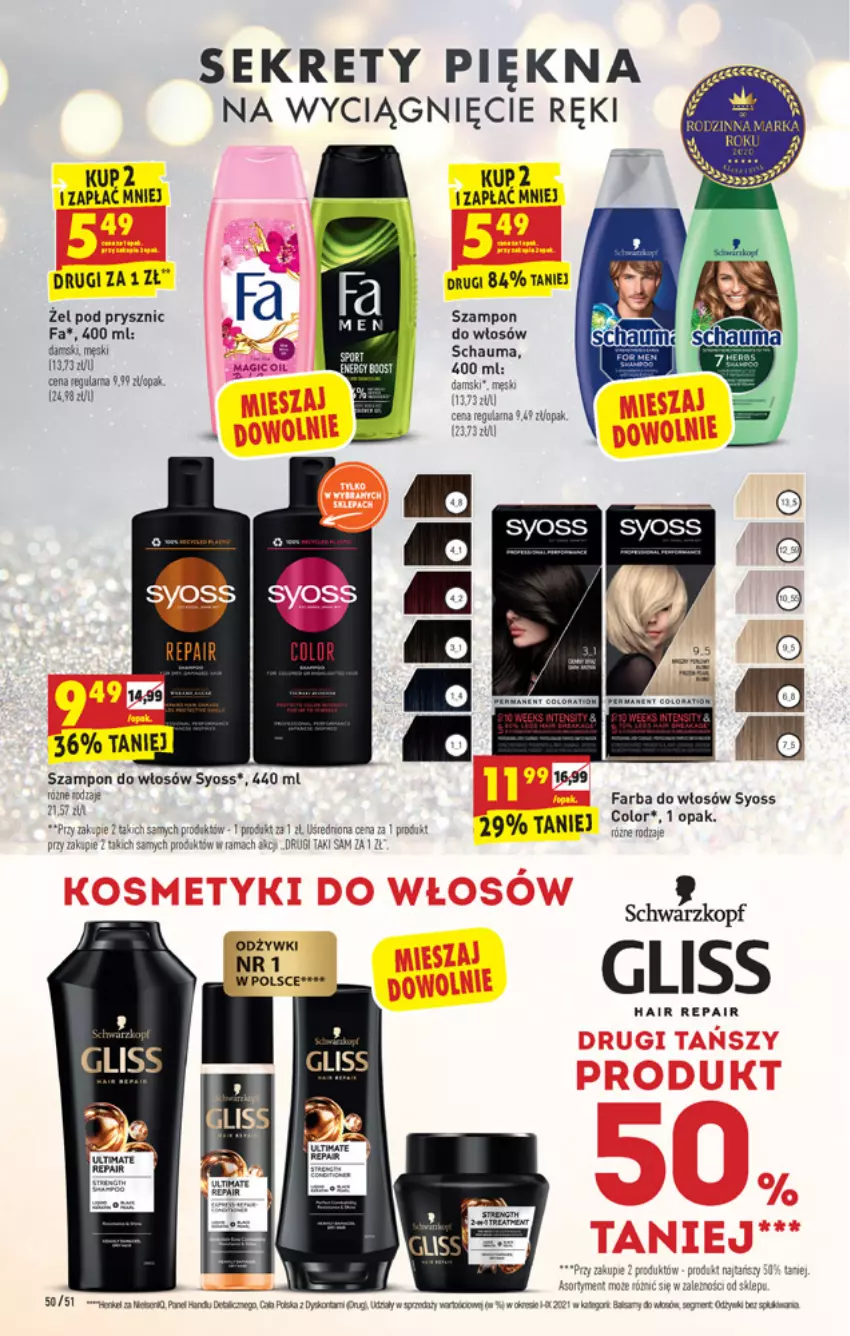 Gazetka promocyjna Biedronka - Święta - ważna 13.12 do 19.12.2021 - strona 50 - produkty: Fa, Farba do włosów, Kret, Por, Rama, Schauma, Schwarzkopf, Syoss, Szampon