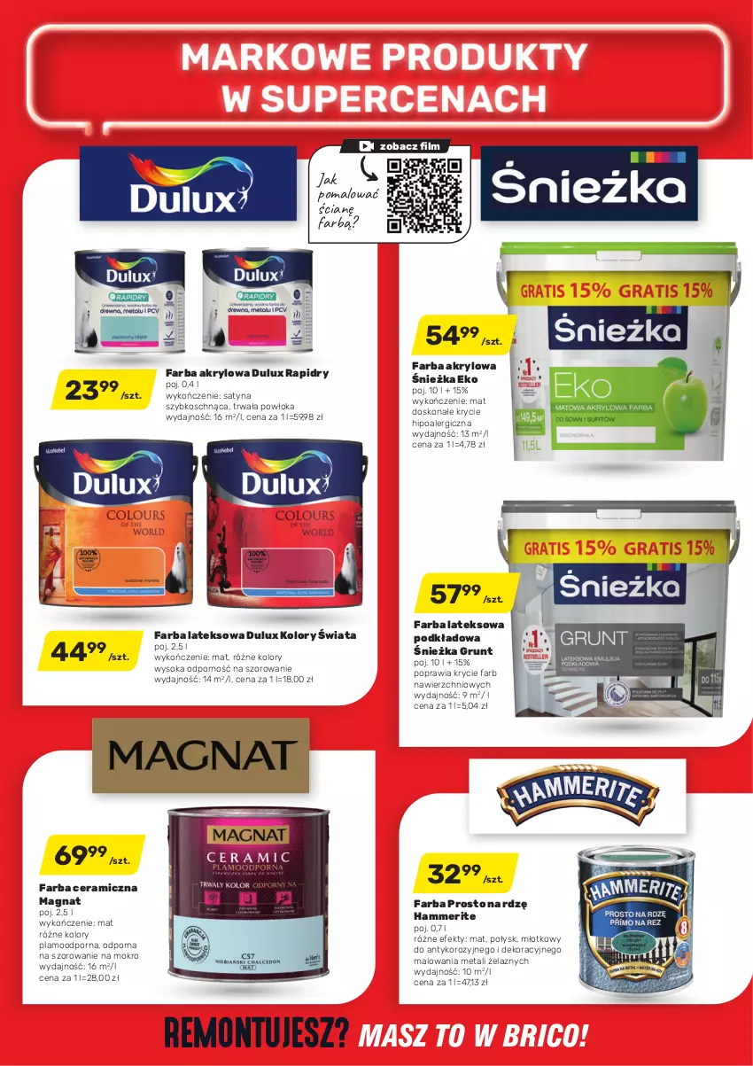 Gazetka promocyjna Bricomarche - Gazetka - ważna 05.05 do 15.05.2021 - strona 4 - produkty: Dulux, Fa, Farba akrylowa, Farba ceramiczna, Farba lateksowa, Grunt, Młot, Podkład, Por, Sok