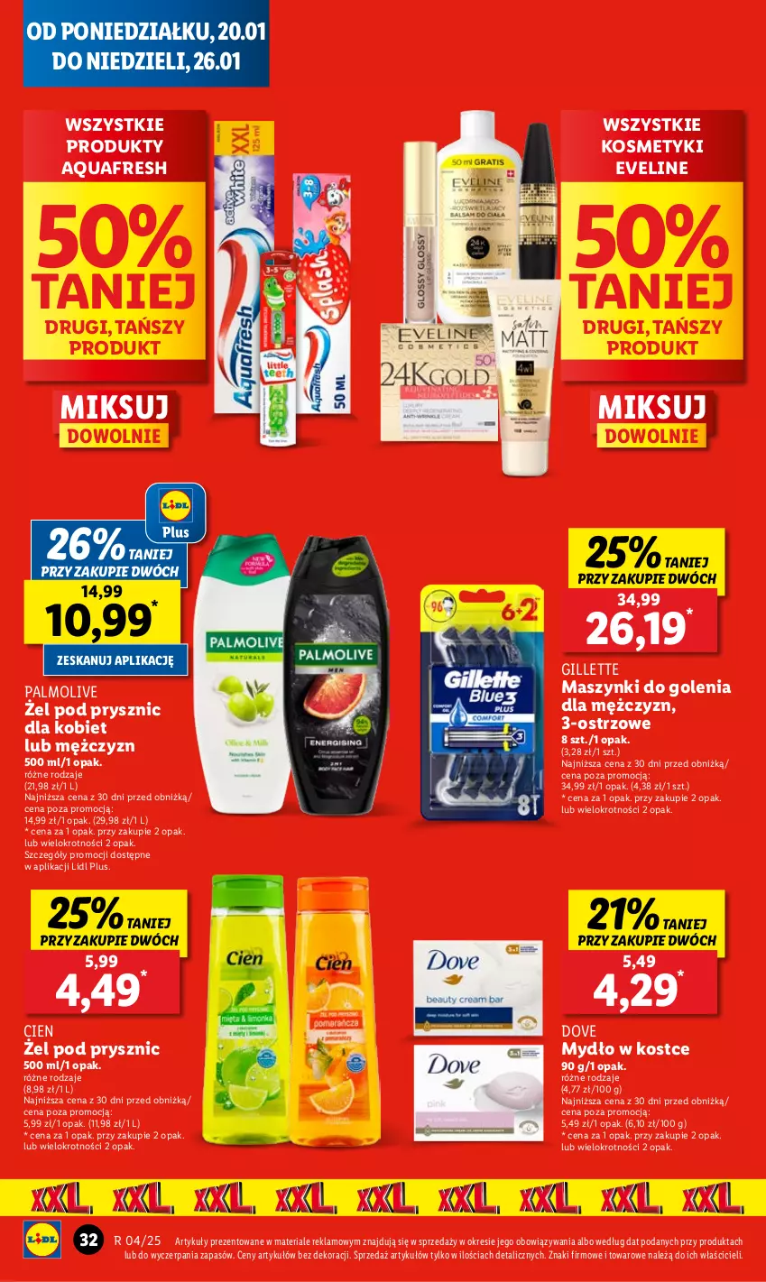 Gazetka promocyjna Lidl - GAZETKA - ważna 20.01 do 22.01.2025 - strona 36 - produkty: Aquafresh, Dove, Eveline, Gillette, Mydło, Palmolive