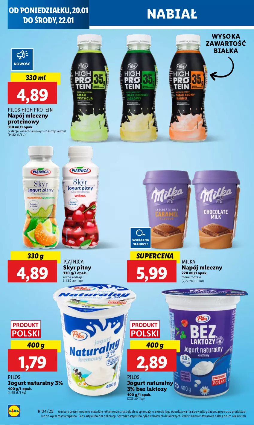 Gazetka promocyjna Lidl - GAZETKA - ważna 20.01 do 22.01.2025 - strona 48 - produkty: Jogurt, Jogurt naturalny, Milka, Napój, Napój mleczny, Piątnica, Pilos, Sok