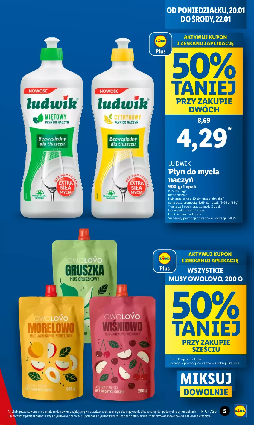 Gazetka promocyjna Lidl - GAZETKA - ważna 20.01 do 22.01.2025 - strona 5 - produkty: Do mycia naczyń, Ludwik, Mus, Płyn do mycia, Płyn do mycia naczyń