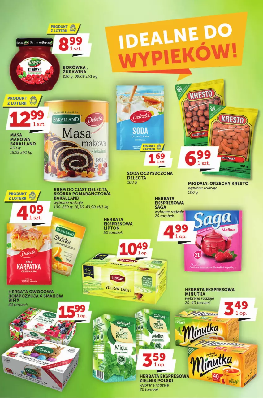 Gazetka promocyjna Groszek - ważna 23.03 do 08.04.2023 - strona 17 - produkty: Bakalland, Delecta, Gin, Herbata, Herbata owocowa, Karp, Lipton, Migdały, Por, Saga, Soda oczyszczona