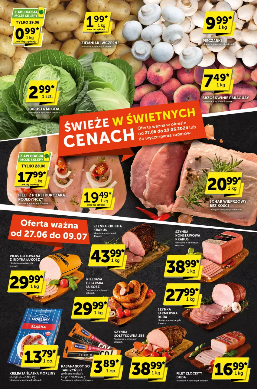 Gazetka promocyjna ABC - ważna 27.06 do 09.07.2024 - strona 3 - produkty: Duda, Filet Złocisty, Kiełbasa, Kosz, Krakus, Morliny, Schab wieprzowy, Ser, Szynka, Tera