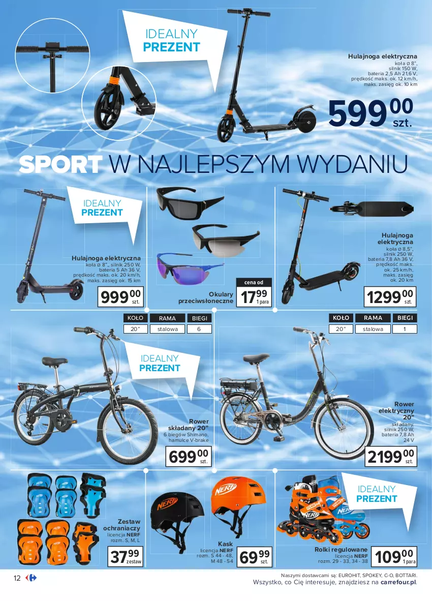 Gazetka promocyjna Carrefour - Gazetka Multimedia - ważna 12.04 do 08.05.2021 - strona 12 - produkty: Bateria, Hulajnoga, Hulajnoga elektryczna, Kask, Nerf, Por, Rama, Rolki, Rower, Rower elektryczny, Sport