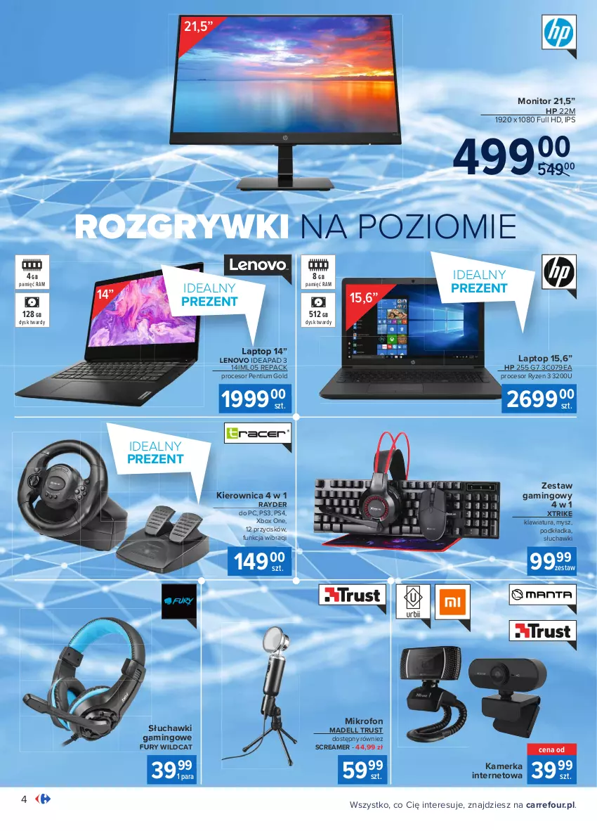 Gazetka promocyjna Carrefour - Gazetka Multimedia - ważna 12.04 do 08.05.2021 - strona 4 - produkty: Dell, Gry, HP, Kierownica, Klawiatura, Lenovo, Mikrofon, Monitor, Mysz, Pentium, Podkład, Podkładka, Procesor, Rust, Słuchawki, Słuchawki gamingowe, Top, Xbox