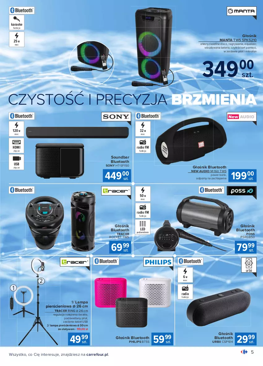 Gazetka promocyjna Carrefour - Gazetka Multimedia - ważna 12.04 do 08.05.2021 - strona 5 - produkty: Acer, Bateria, Głośnik, Głośnik bluetooth, Gry, Kabel USB, Lampa, Manta, Mikrofon, Philips, Por, Silan, Sony, Soundbar