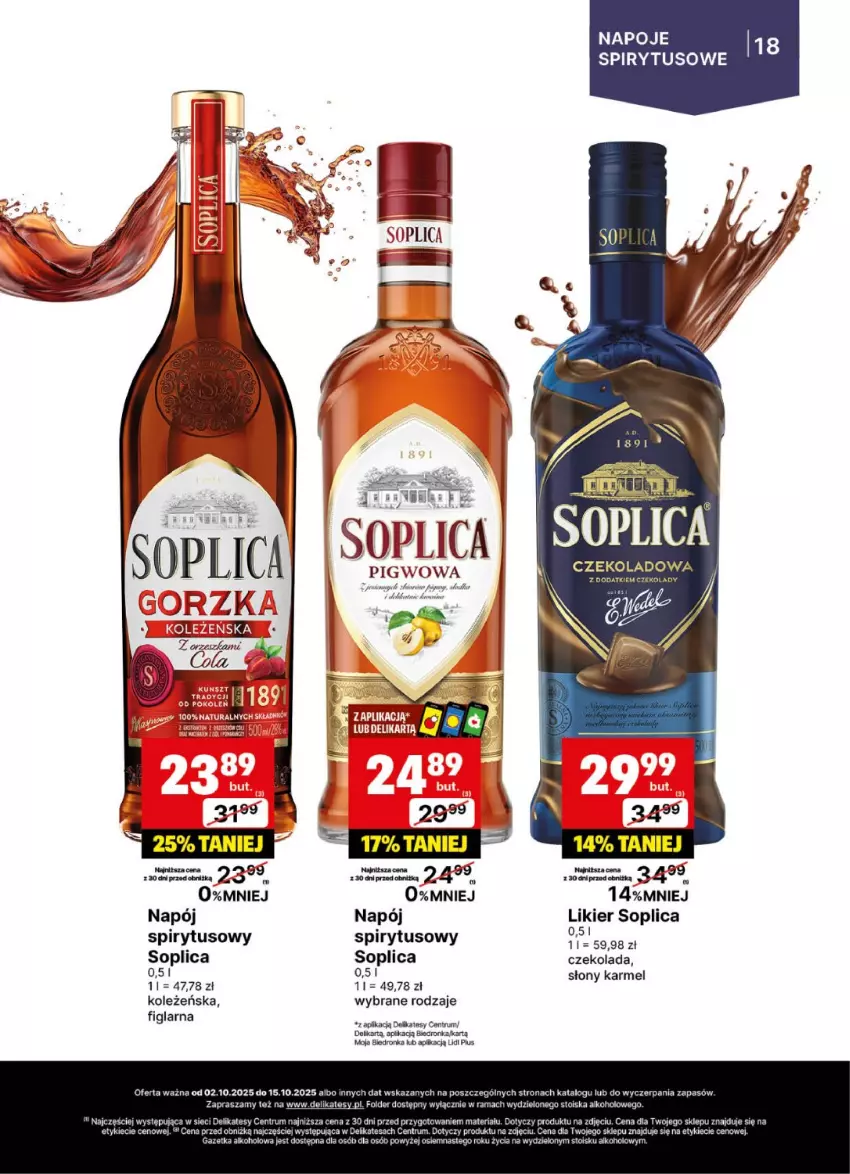 Gazetka promocyjna Delikatesy Centrum - Delibarek DC40-DC41 - ważna 02.10 do 15.10.2025 - strona 18 - produkty: Czekolada, Dron, Likier, Napój, Napoje, Rum, Soplica