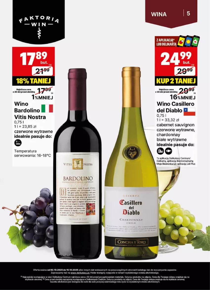 Gazetka promocyjna Delikatesy Centrum - Delibarek DC40-DC41 - ważna 02.10 do 15.10.2025 - strona 5 - produkty: Cabernet Sauvignon, Chardonnay, Dell, Dron, Fa, Gra, Por, Rama, Rum, Ser, Wino
