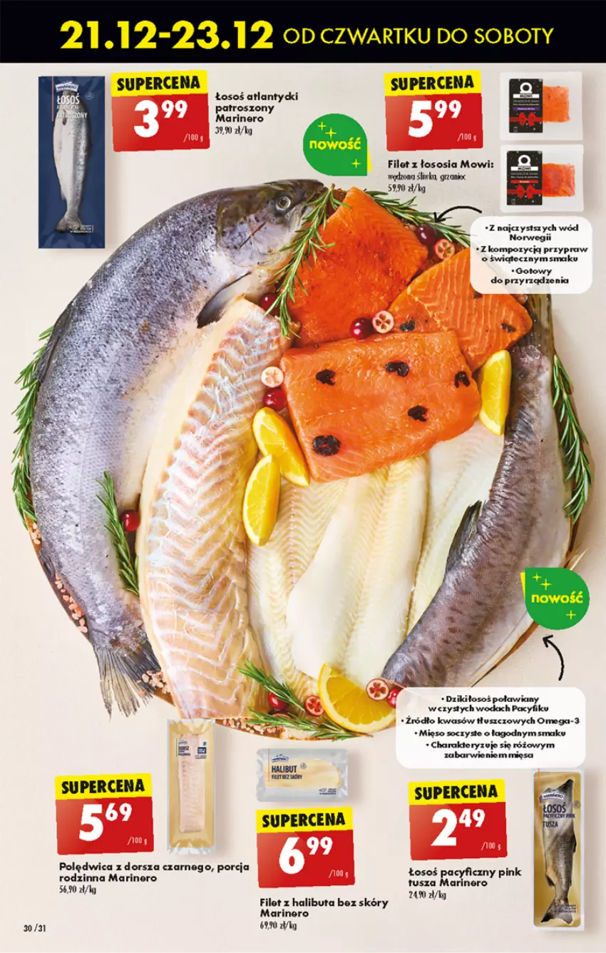 Gazetka promocyjna Biedronka - Od czwartku - ważna 04.01 do 10.01.2024 - strona 34 - produkty: Dorsz, Halibut, Mięso, Omega-3, Polędwica, Por, Sos, Tusz