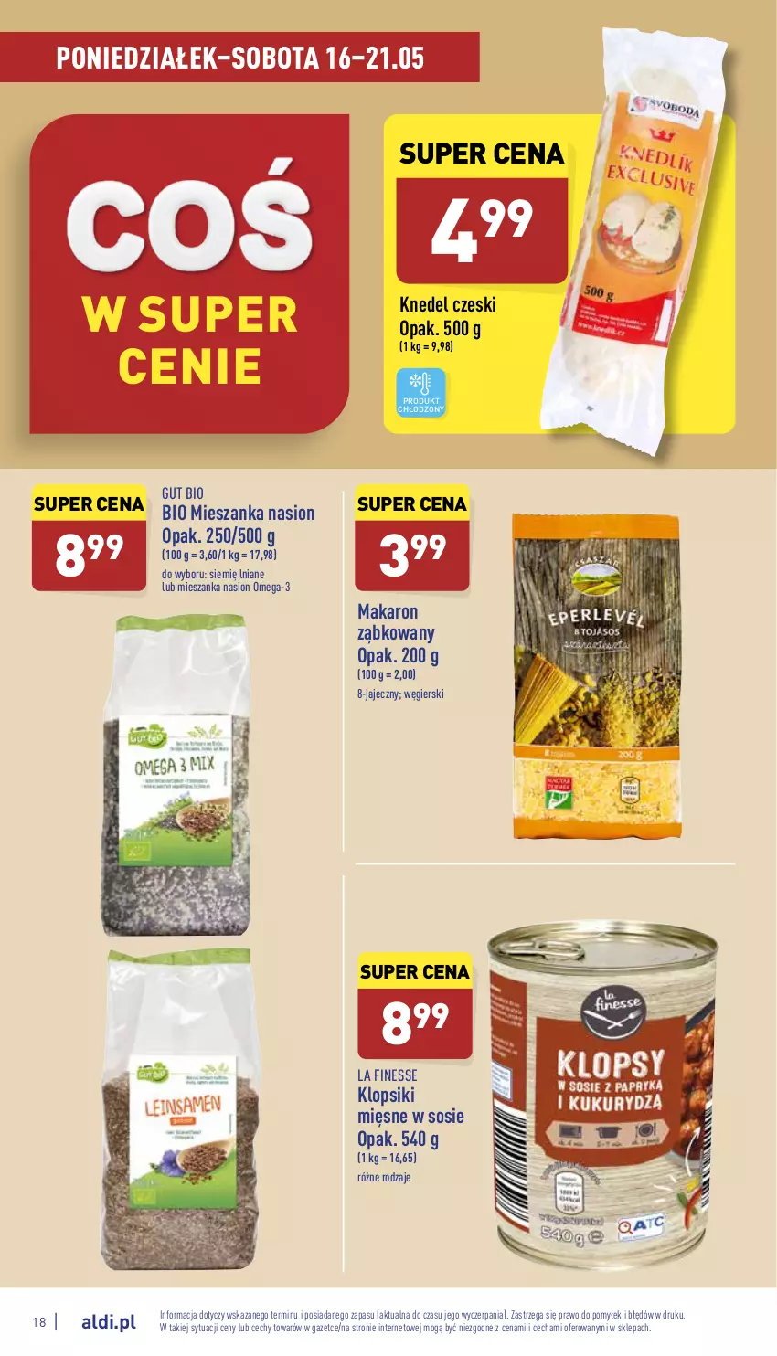 Gazetka promocyjna Aldi - Katalog spożywczy - ważna 16.05 do 21.05.2022 - strona 18 - produkty: Klopsiki, Makaron, Omega-3, Sos