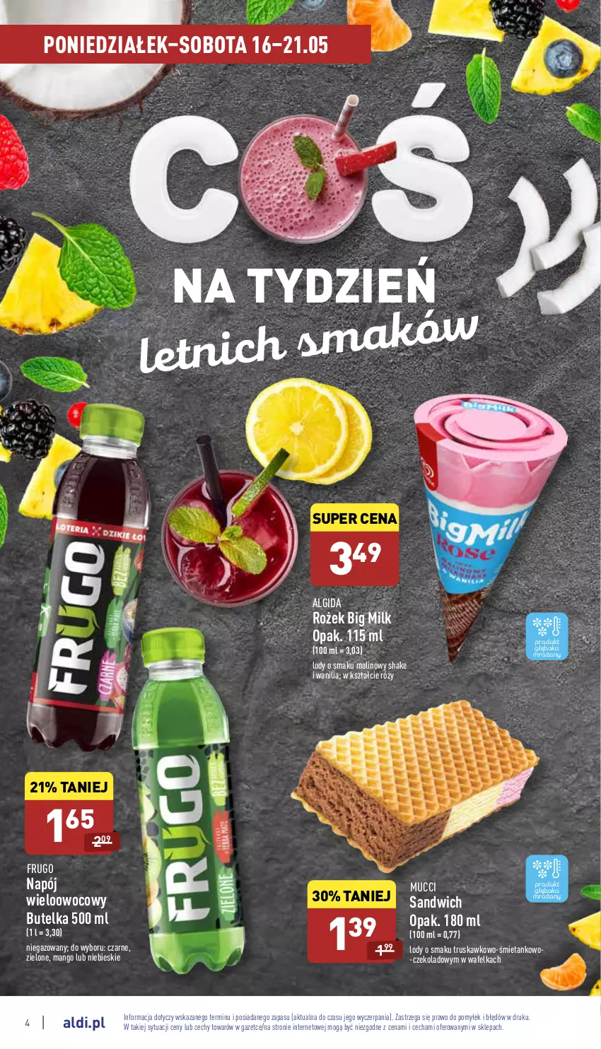 Gazetka promocyjna Aldi - Katalog spożywczy - ważna 16.05 do 21.05.2022 - strona 4 - produkty: Algida, Big Milk, LG, Lody, Mango, Napój