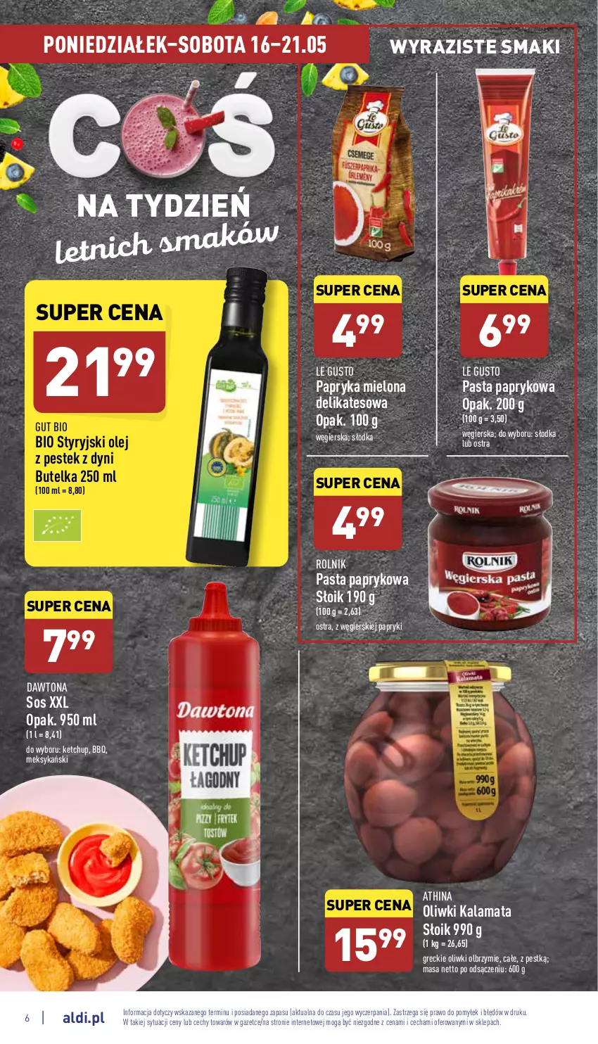 Gazetka promocyjna Aldi - Katalog spożywczy - ważna 16.05 do 21.05.2022 - strona 6 - produkty: Dawtona, Ketchup, Olej, Oliwki, Papryka, Rolnik, Sos, Stek