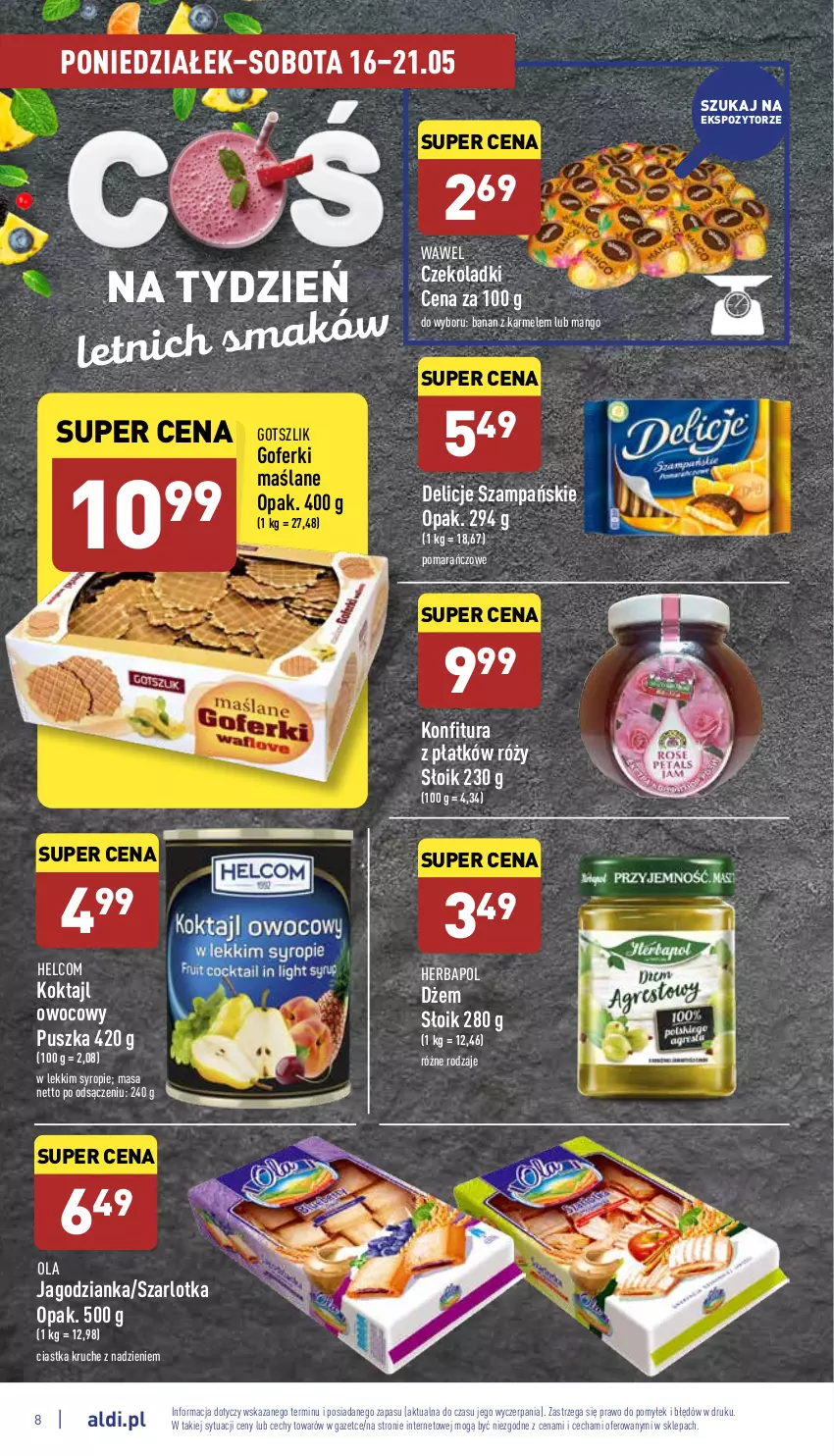 Gazetka promocyjna Aldi - Katalog spożywczy - ważna 16.05 do 21.05.2022 - strona 8 - produkty: Ciastka, Delicje, Dżem, HELCOM, Herbapol, Jagodzianka, Konfitura, Mango, Syrop, Szarlotka, Wawel