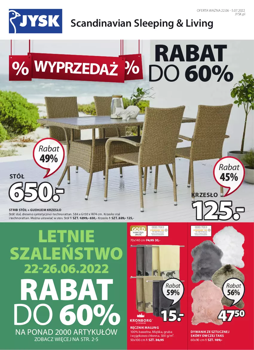 Gazetka promocyjna Jysk - Oferta tygodnia - ważna 22.06 do 05.07.2022 - strona 2 - produkty: Dywan, Dywanik, Krzesło, Ręcznik, Stół, Szal, Wełna