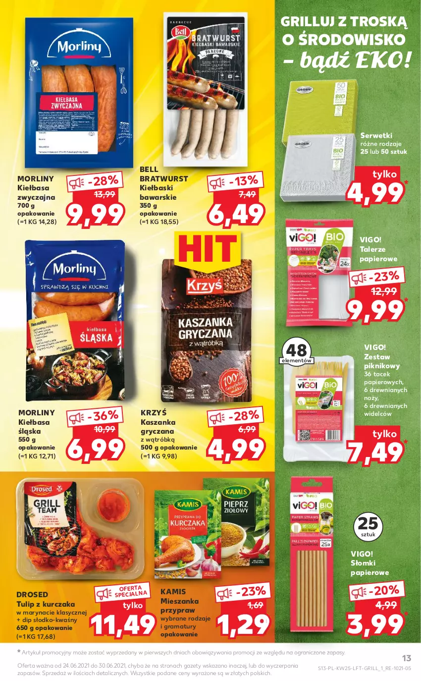 Gazetka promocyjna Kaufland - OFERTA TYGODNIA - ważna 24.06 do 30.06.2021 - strona 13 - produkty: Bell, Gra, Grill, Gry, Kamis, Kasza, Kaszanka, Kiełbasa, Kiełbasa śląska, Kurczak, Morliny, Noż, Papier, Rama, Ser, Serwetki, Talerz