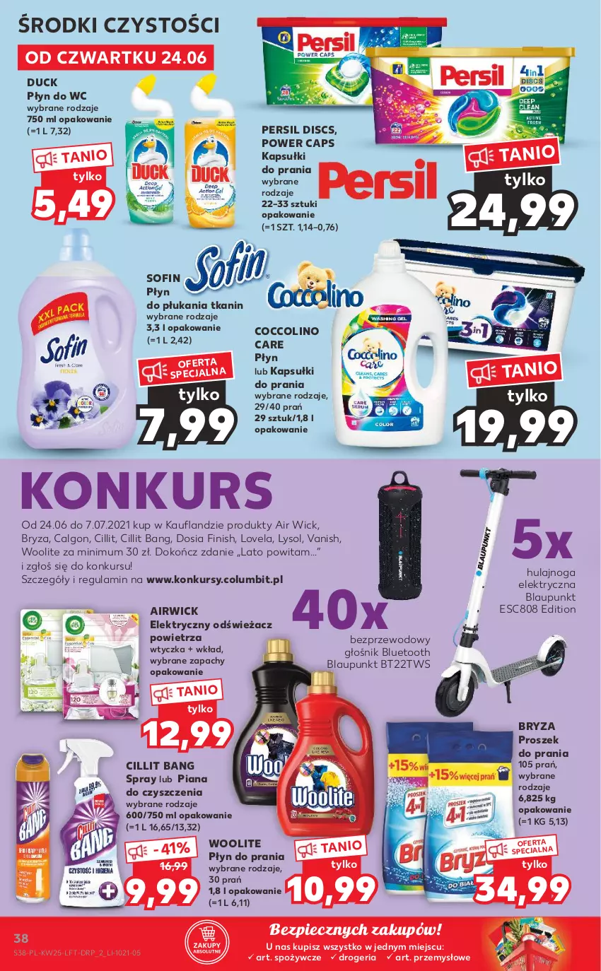 Gazetka promocyjna Kaufland - OFERTA TYGODNIA - ważna 24.06 do 30.06.2021 - strona 38 - produkty: Air Wick, Bryza, Calgon, Cillit Bang, Coccolino, Duck, Finish, Głośnik, Głośnik bluetooth, Hulajnoga, Hulajnoga elektryczna, Kapsułki do prania, LG, Lovela, Lysol, Odświeżacz powietrza, Persil, Piec, Płyn do płukania, Płyn do prania, Płyn do wc, Proszek do prania, Vanish, Woolite