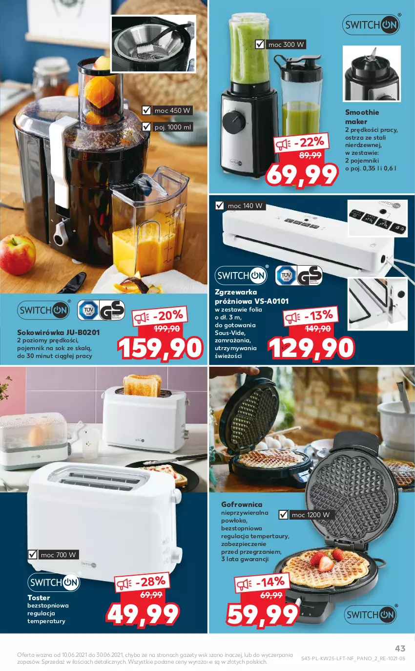 Gazetka promocyjna Kaufland - OFERTA TYGODNIA - ważna 24.06 do 30.06.2021 - strona 43 - produkty: Gofrownica, Piec, Pojemnik, Smoothie, Sok, Top, Toster, Warka