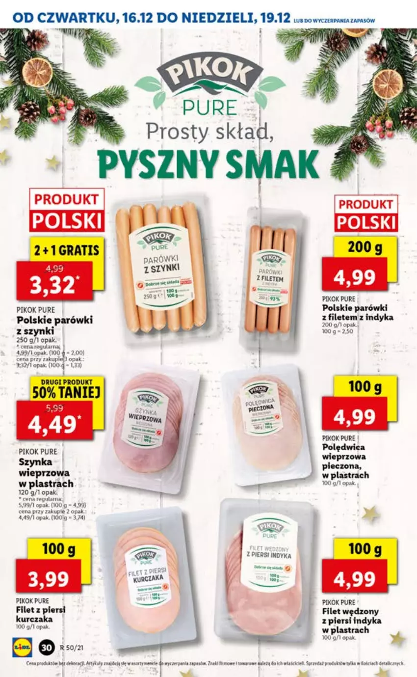 Gazetka promocyjna Lidl - GAZETKA OD 16.12 DO 19.12 - ważna 16.12 do 19.12.2021 - strona 30 - produkty: Kurczak, Parówki, Piec, PIKOK, Pur, Sól, Szynka