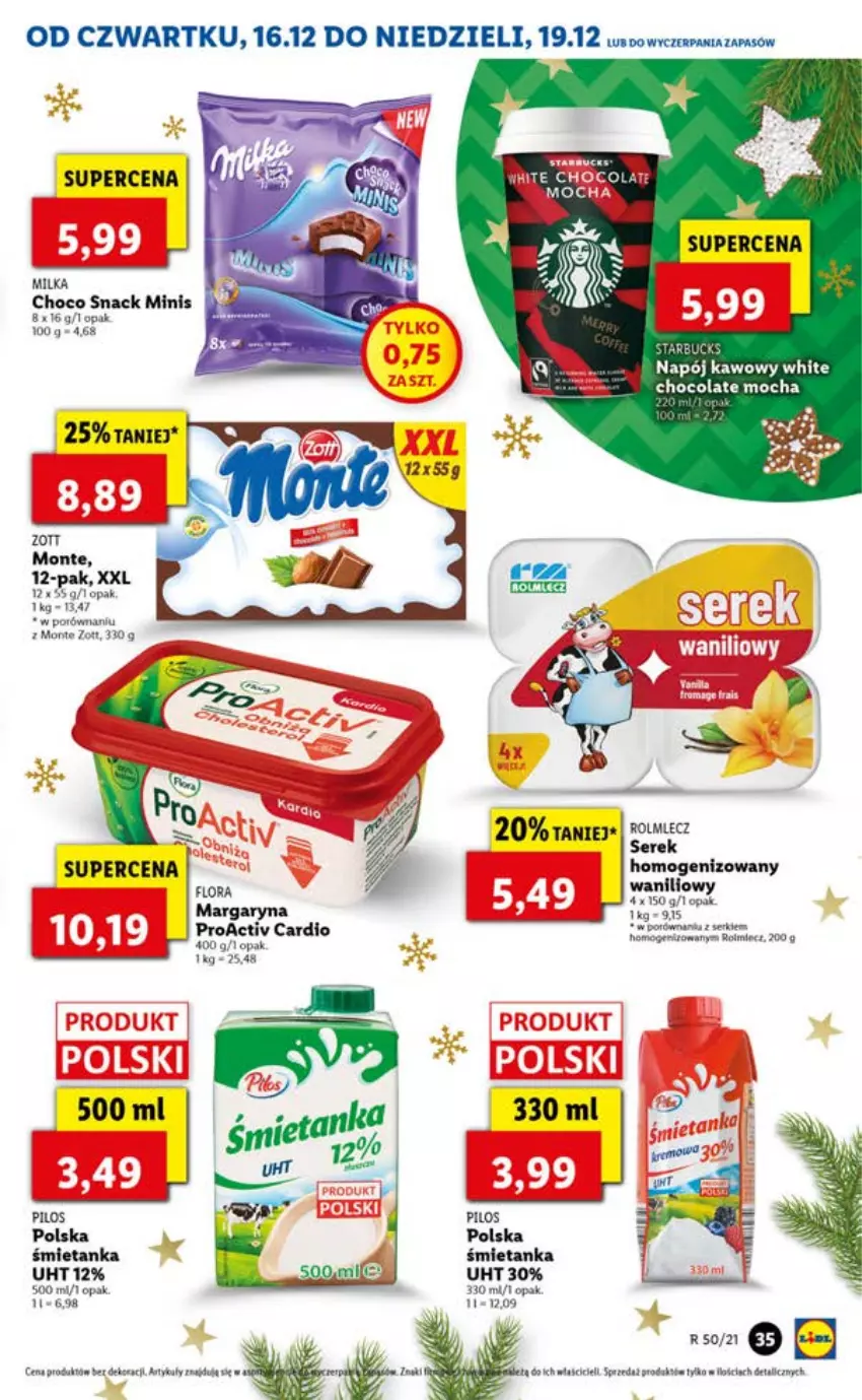 Gazetka promocyjna Lidl - GAZETKA OD 16.12 DO 19.12 - ważna 16.12 do 19.12.2021 - strona 35 - produkty: Flora, Margaryna, Miecz, Milka, Monte, Napój, Pilos, Por, Ser, Zott