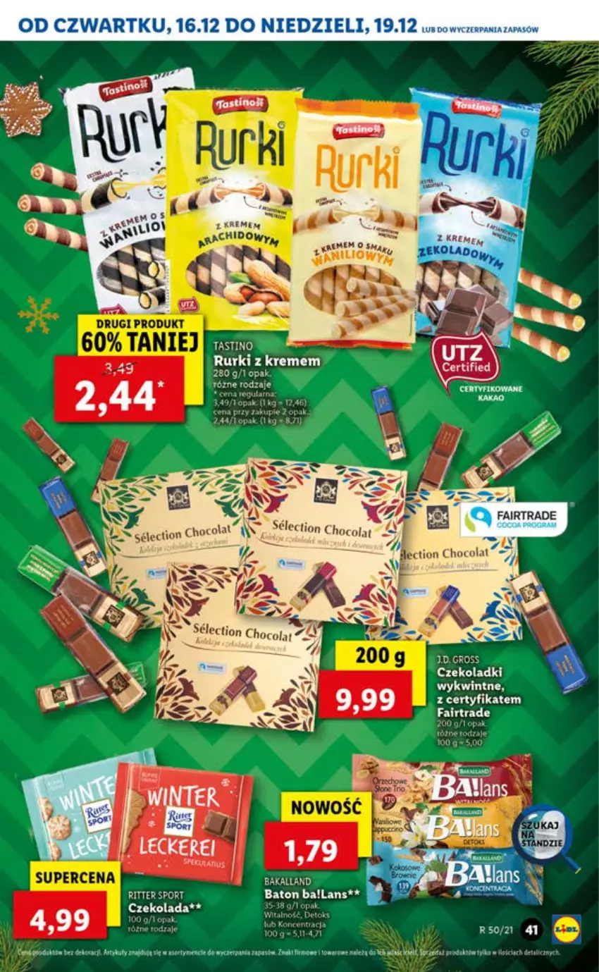 Gazetka promocyjna Lidl - GAZETKA OD 16.12 DO 19.12 - ważna 16.12 do 19.12.2021 - strona 41 - produkty: Ba!, Baton, Por, Ritter Sport, Sport