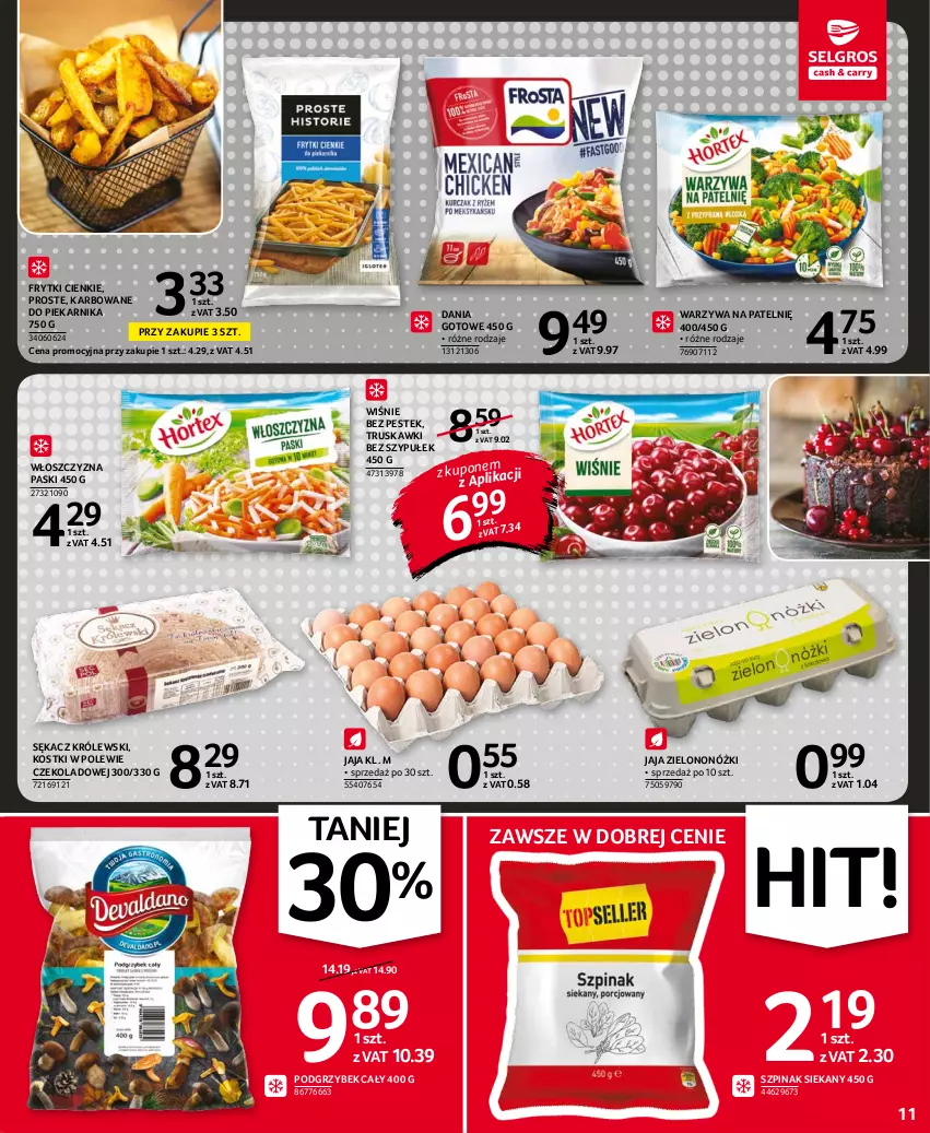 Gazetka promocyjna Selgros - Oferta spożywcza - ważna 28.10 do 09.11.2021 - strona 11 - produkty: Dania gotowe, Frytki, Jaja, Królewski, Piekarnik, Sękacz, Stek, Szpinak, Truskawki, Warzywa