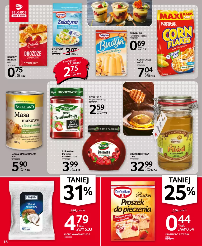 Gazetka promocyjna Selgros - Oferta spożywcza - ważna 28.10 do 09.11.2021 - strona 16 - produkty: Budyń, Corn flakes, Drożdże, Dżem, Kokos, Miód, Piec, Proszek do pieczenia, Ser, Wiórki kokosowe