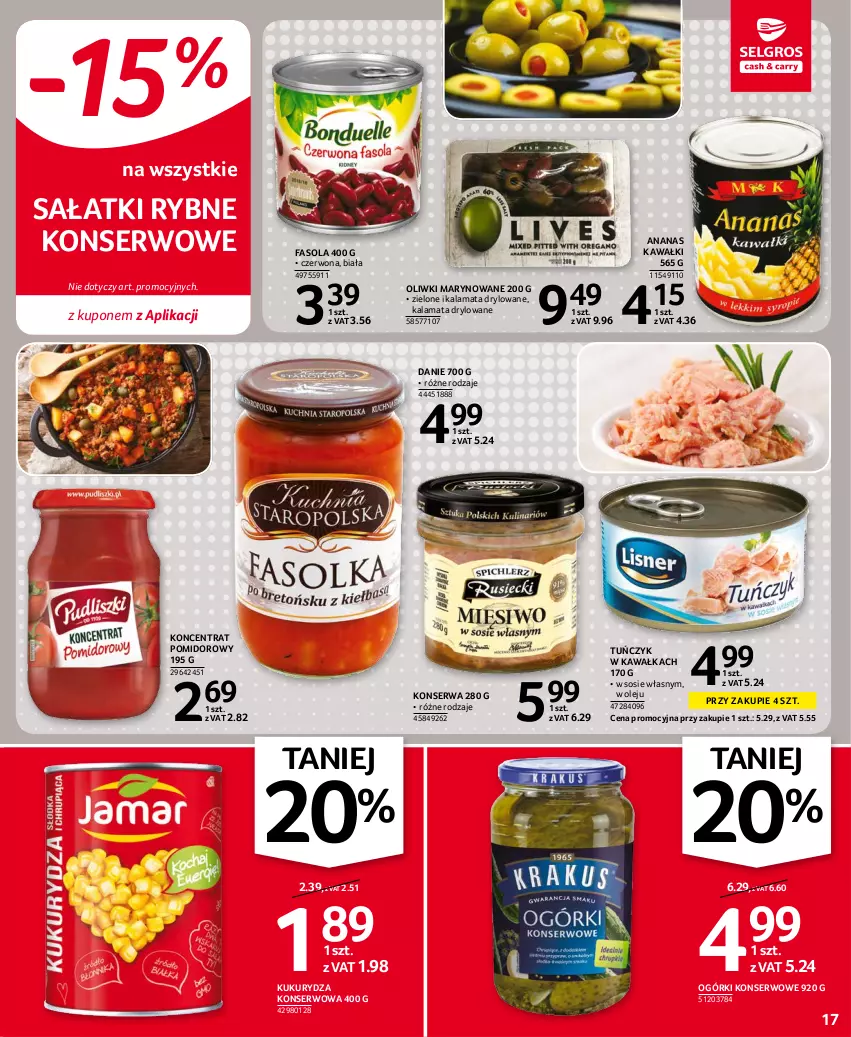 Gazetka promocyjna Selgros - Oferta spożywcza - ważna 28.10 do 09.11.2021 - strona 17 - produkty: Ananas, Fa, Fasola, Kawa, Koncentrat pomidorowy, Kukurydza, Kukurydza konserwowa, Ogórki konserwowe, Olej, Oliwki, Sałat, Ser, Sos, Tuńczyk