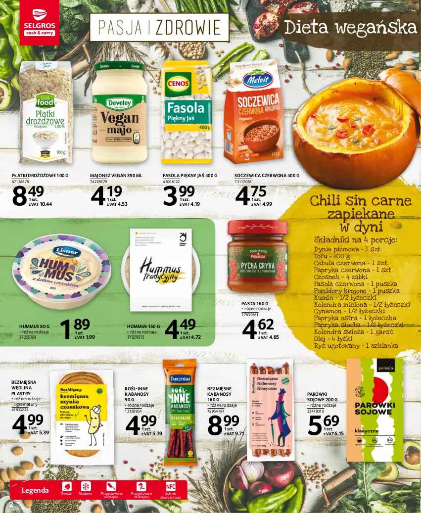 Gazetka promocyjna Selgros - Oferta spożywcza - ważna 28.10 do 09.11.2021 - strona 2 - produkty: Cebula, Cebula czerwona, Czosnek, Fa, Fasola, Gra, Hummus, Kabanos, Kolendra, Majonez, Mus, Olej, Papryka, Papryka czerwona, Papryka słodka, Parówki, Pomidory, Pomidory krojone, Por, Rama, Ryż, Sok, Szklanka, Tofu, Wędlina