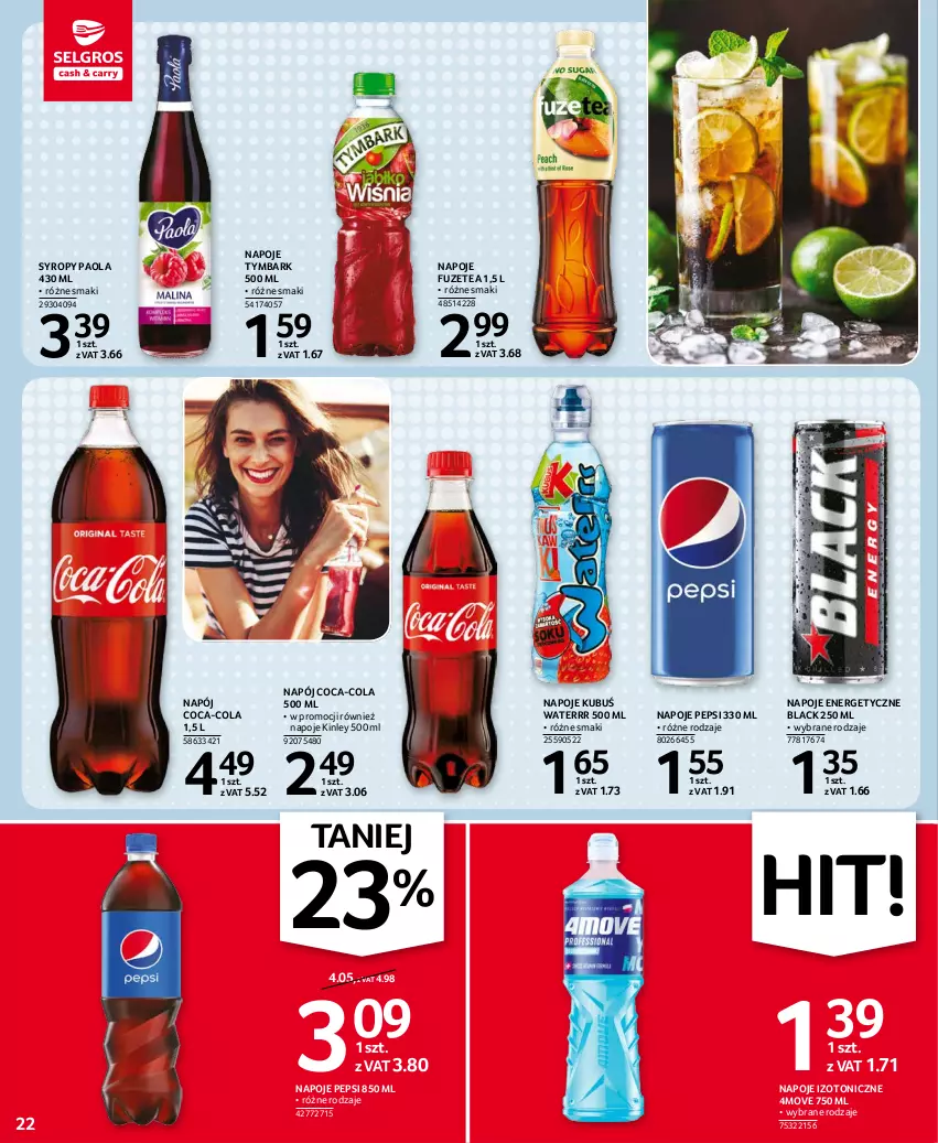 Gazetka promocyjna Selgros - Oferta spożywcza - ważna 28.10 do 09.11.2021 - strona 22 - produkty: Coca-Cola, Kubuś, Kubuś Waterrr, Lack, Napój, Napoje, Paola, Pepsi, Syrop, Syropy, Tymbark