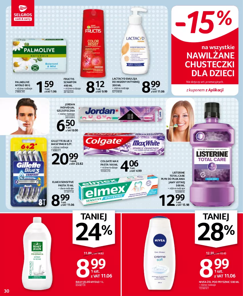 Gazetka promocyjna Selgros - Oferta spożywcza - ważna 28.10 do 09.11.2021 - strona 30 - produkty: Biały Jeleń, Chusteczki, Colgate, Dzieci, Elmex, Emulsja, Fructis, Gillette, Lactacyd, LG, Listerine, Mydło, Nivea, Palmolive, Płyn do płukania, Płyn do płukania jamy ustnej, Szampon, Szczoteczka