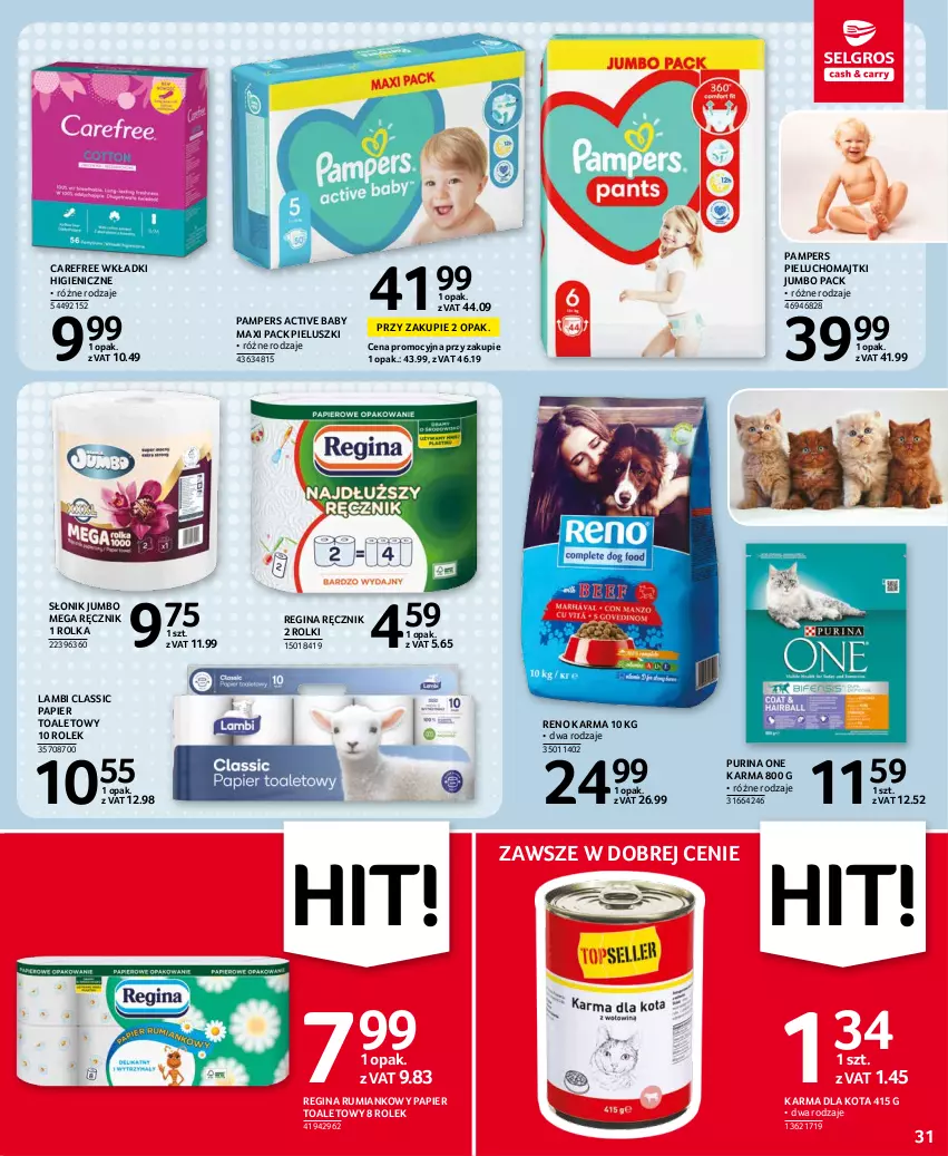 Gazetka promocyjna Selgros - Oferta spożywcza - ważna 28.10 do 09.11.2021 - strona 31 - produkty: Carefree, Gin, Majtki, Pampers, Papier, Papier toaletowy, Pieluchomajtki, Pur, Purina, Ręcznik, Rolki, Rum, Wkładki