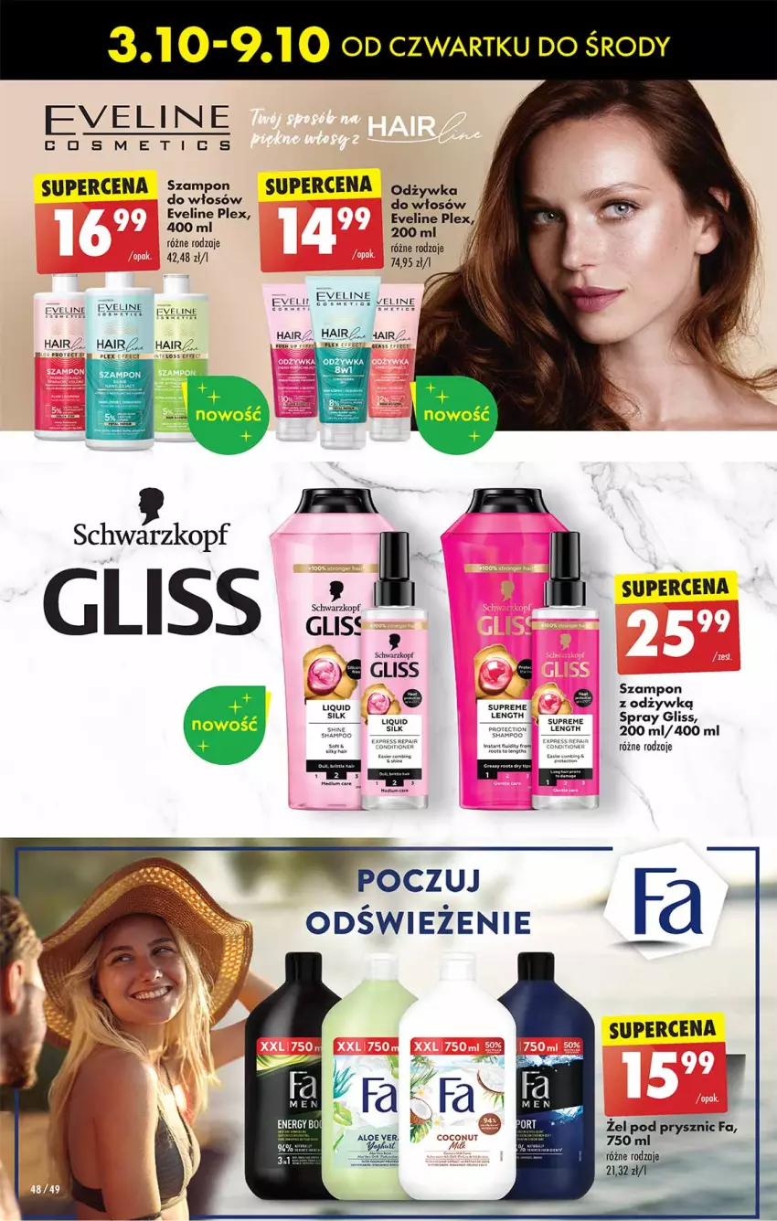 Gazetka promocyjna Biedronka - Od czwartku - ważna 03.10 do 09.10.2024 - strona 48 - produkty: Eveline, Fa, Odżywka, Schwarzkopf, Szampon