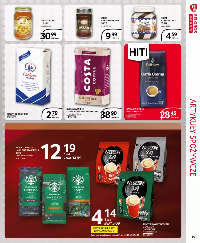 Gazetka promocyjna Selgros - Extra Oferta - ważna 01.10 do 31.10.2021 - strona 23 - produkty: Artykuły spożywcze, Cukier, Dallmayr, Kawa, Kawa ziarnista, Miód, Nescafé