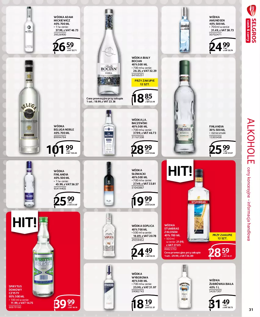 Gazetka promocyjna Selgros - Extra Oferta - ważna 01.10 do 31.10.2021 - strona 31 - produkty: Alkohole, Amundsen, Biały Bocian, Finlandia, Soplica, Wódka, Wyborowa