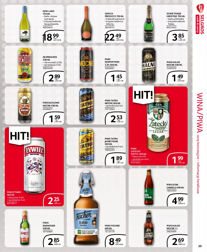 Gazetka promocyjna Selgros - Extra Oferta - ważna 01.10 do 31.10.2021 - strona 39 - produkty: Desperados, Gancia, Piwa, Piwo, Por, Prosecco, Ser, Sowietskoje Igristoje, Sport, Tatra