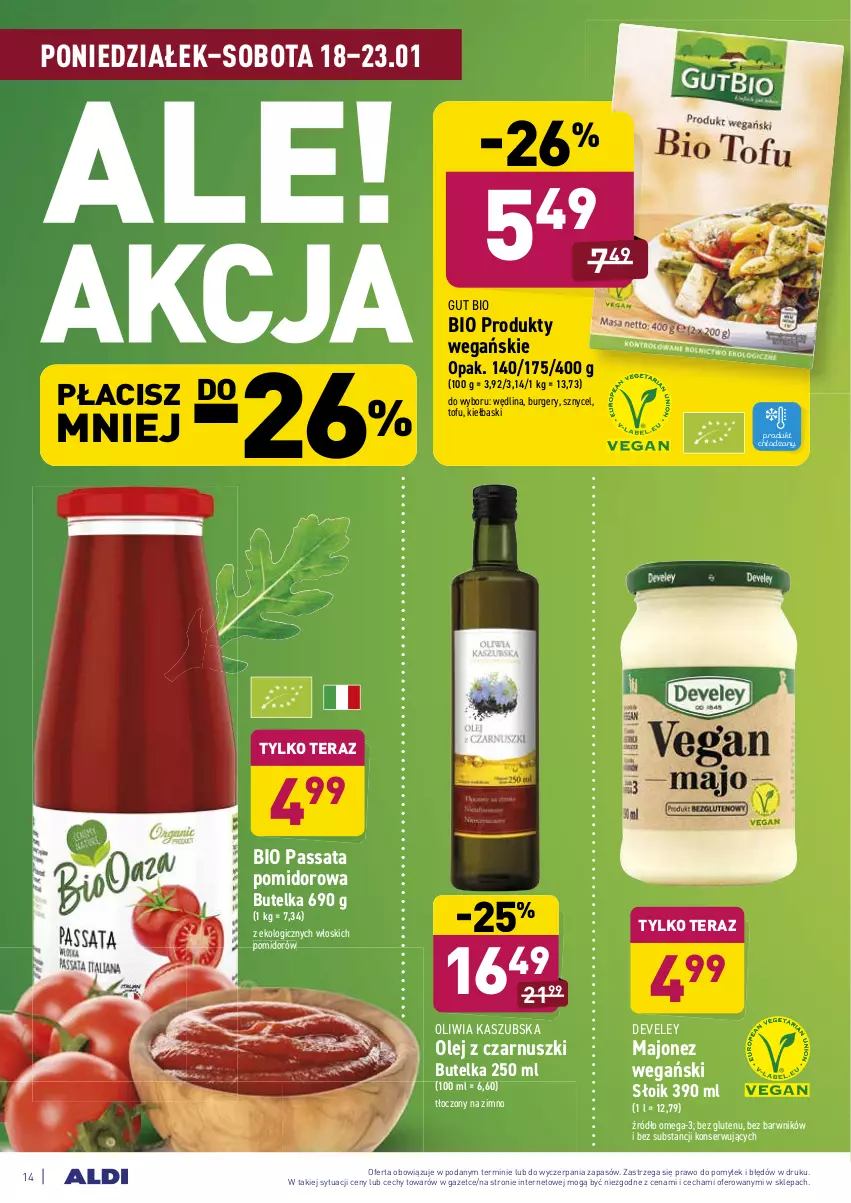 Gazetka promocyjna Aldi - ALE! CENA - ważna 18.01 do 23.01.2021 - strona 14 - produkty: Burger, Majonez, Olej, Olej z czarnuszki, Omega-3, Ser, Tera, Tofu, Wędlina