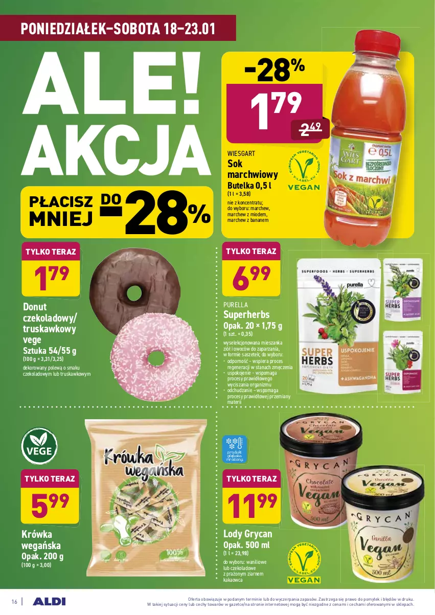 Gazetka promocyjna Aldi - ALE! CENA - ważna 18.01 do 23.01.2021 - strona 16 - produkty: Donut, Gry, Kakao, Lody, Por, Pur, Sok, Tera