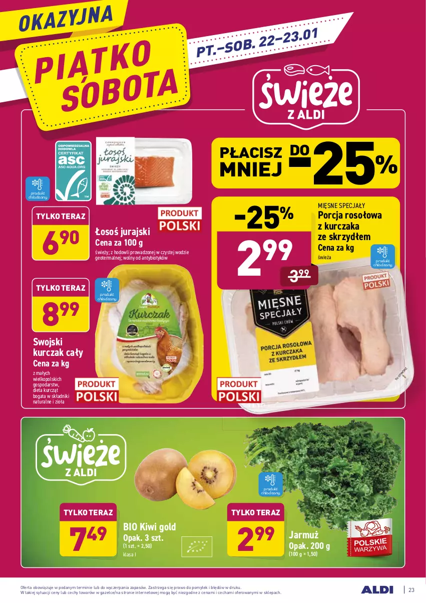 Gazetka promocyjna Aldi - ALE! CENA - ważna 18.01 do 23.01.2021 - strona 23 - produkty: Jarmuż, Kiwi, Kurczak, Mięsne specjały, Por, Tera