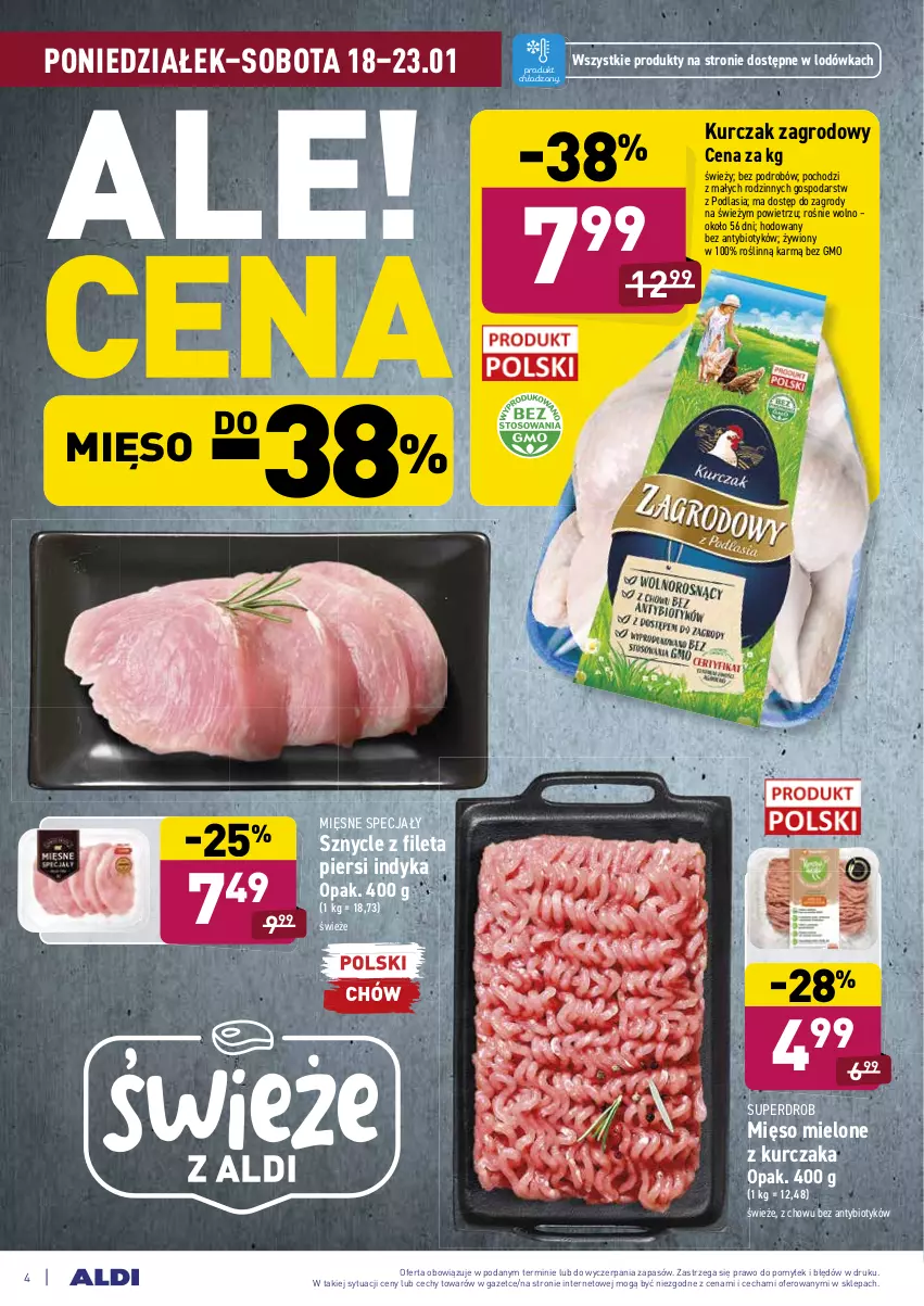 Gazetka promocyjna Aldi - ALE! CENA - ważna 18.01 do 23.01.2021 - strona 4 - produkty: Kurczak, Lodówka, Mięsne specjały, Mięso, Mięso mielone