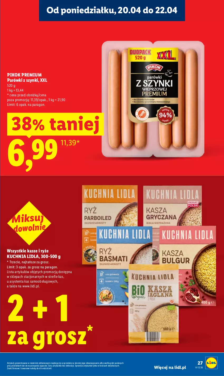 Gazetka promocyjna Lidl - Gazetka ważna od 20.04 do 22.04 - ważna 20.04 do 22.04.2026 - strona 27 - produkty: Kuchnia, Parówki, Parówki z szynki, PIKOK, Ryż