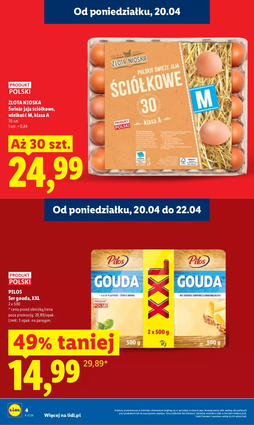 Gazetka promocyjna Lidl - Gazetka ważna od 20.04 do 22.04 - ważna 20.04 do 22.04.2026 - strona 4 - produkty: Gouda, Jaja, Pilos, Ser