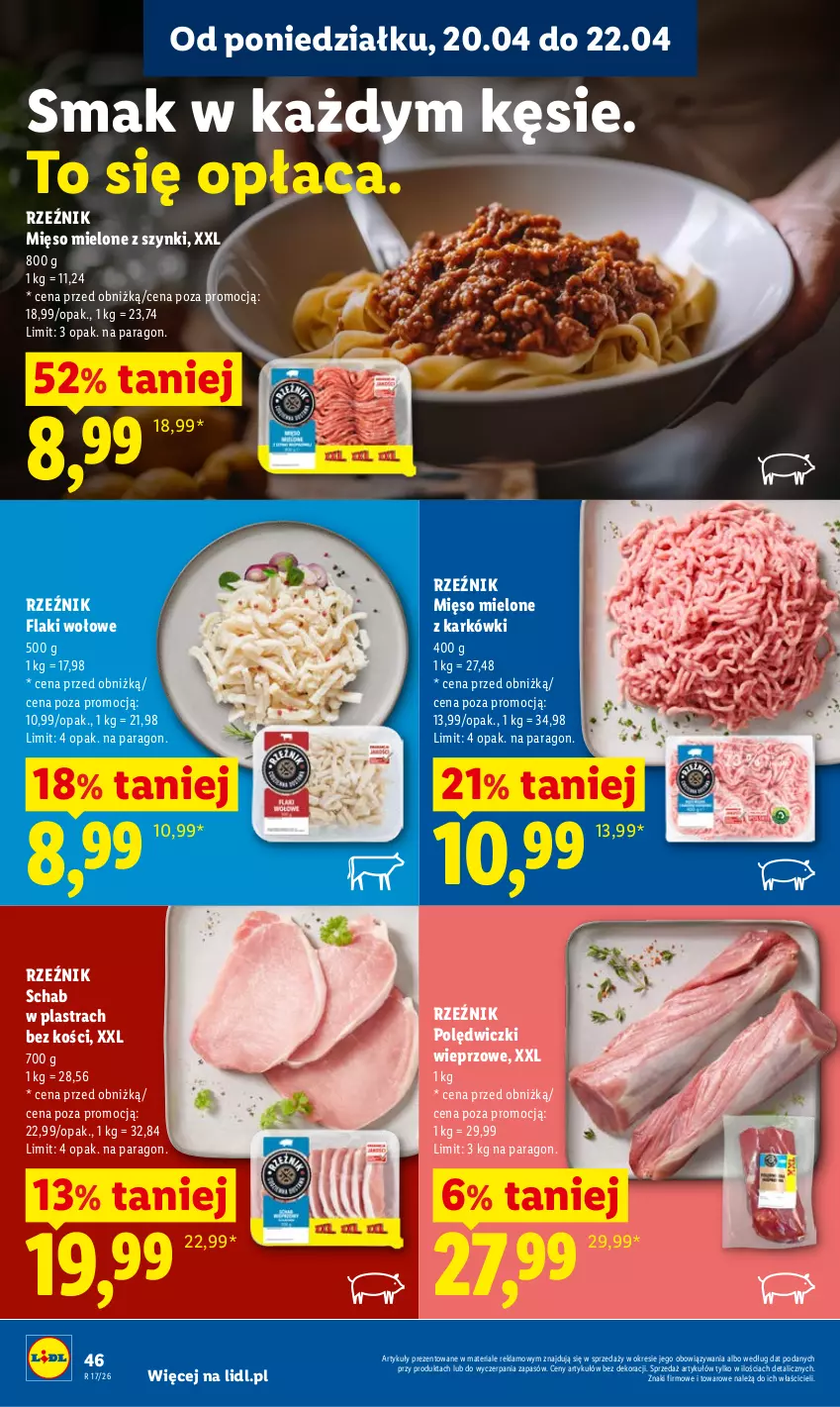 Gazetka promocyjna Lidl - Gazetka ważna od 20.04 do 22.04 - ważna 20.04 do 22.04.2026 - strona 46 - produkty: Flaki, Flaki wołowe, Mięso, Mięso mielone, Mięso mielone z szynki